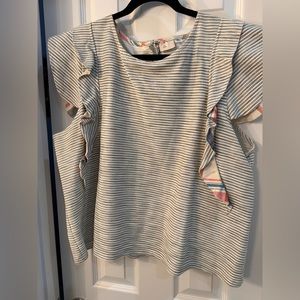 Anthropologie Top Women Sz XL Grey Striped Pullover Ruffled Sleeveless